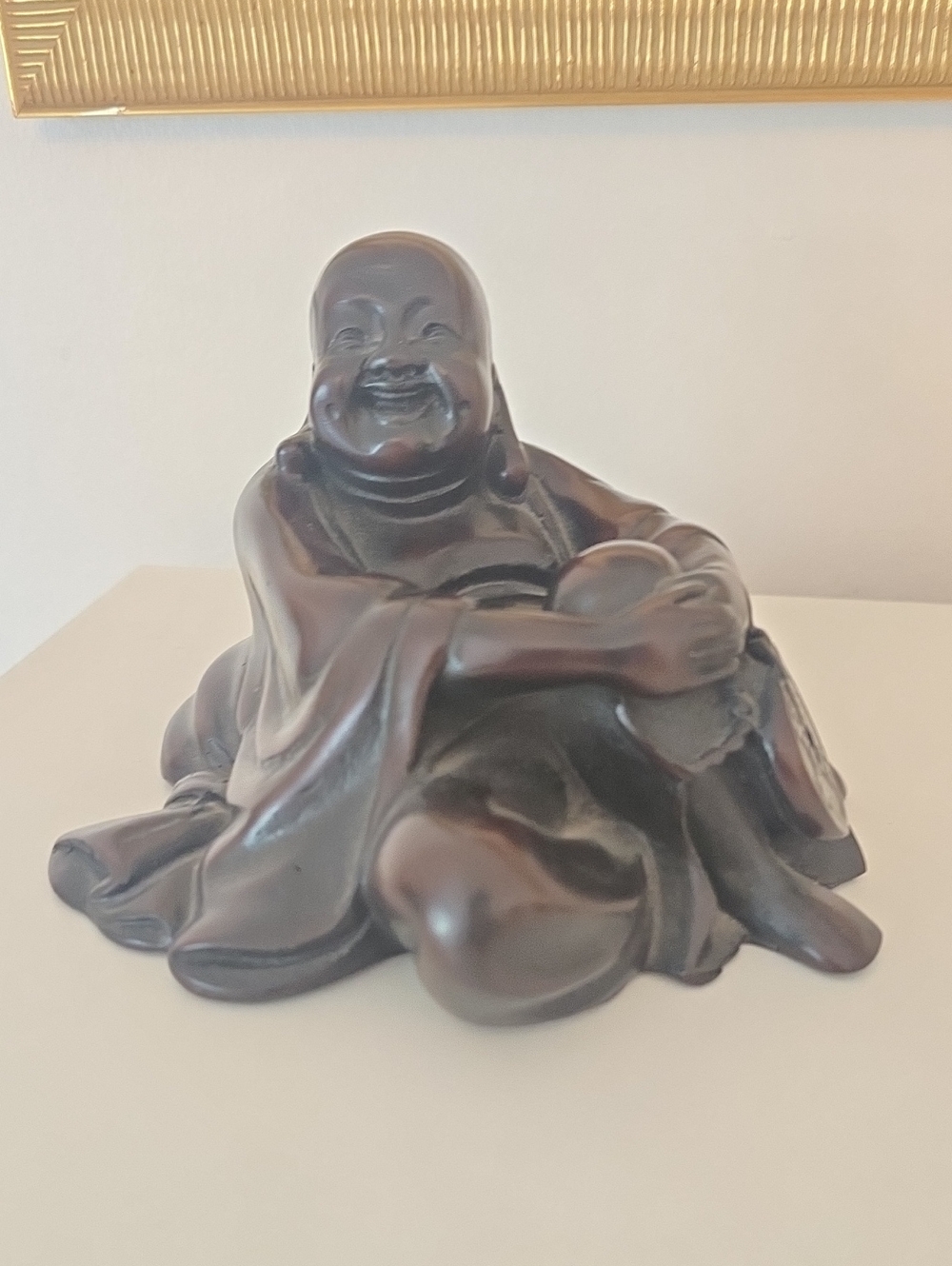 Smiling Buddha Statue Decorative Figurine in Dark Brown